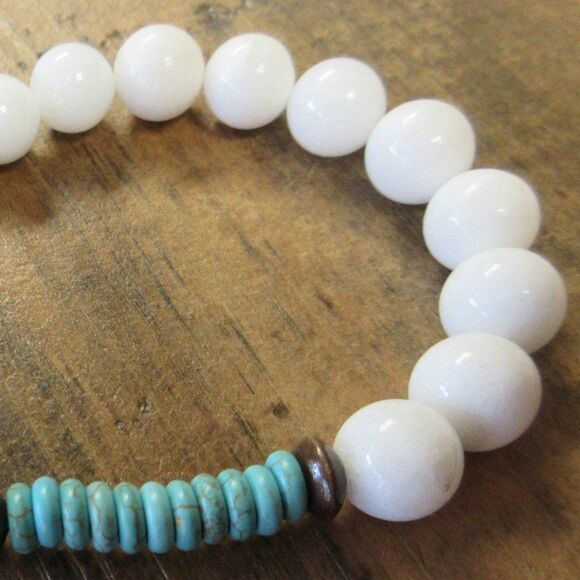 MERRISOTA JEWELRY White Jade Wagernite Stretch Bracelet Size 6 3/4 Gemstones NEW - Picture 3 of 6